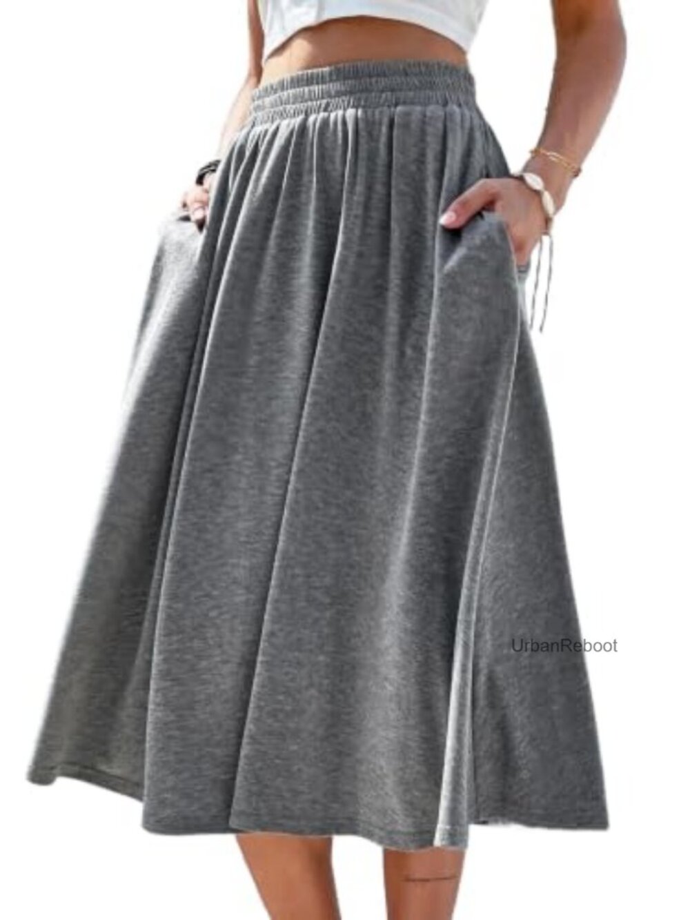 Midi A-Line Skirt with Pockets - Flowy Swing Skirt for Women